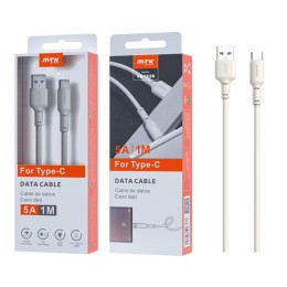 Cable datos USB 2.0 a Type-C / 1m / 5a / Carga rapida / Indicador de carga / TB1228 / Blanco  / Mtk
